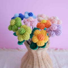 Crochet Flower Bouquet- Rainbow Fluffy Flower