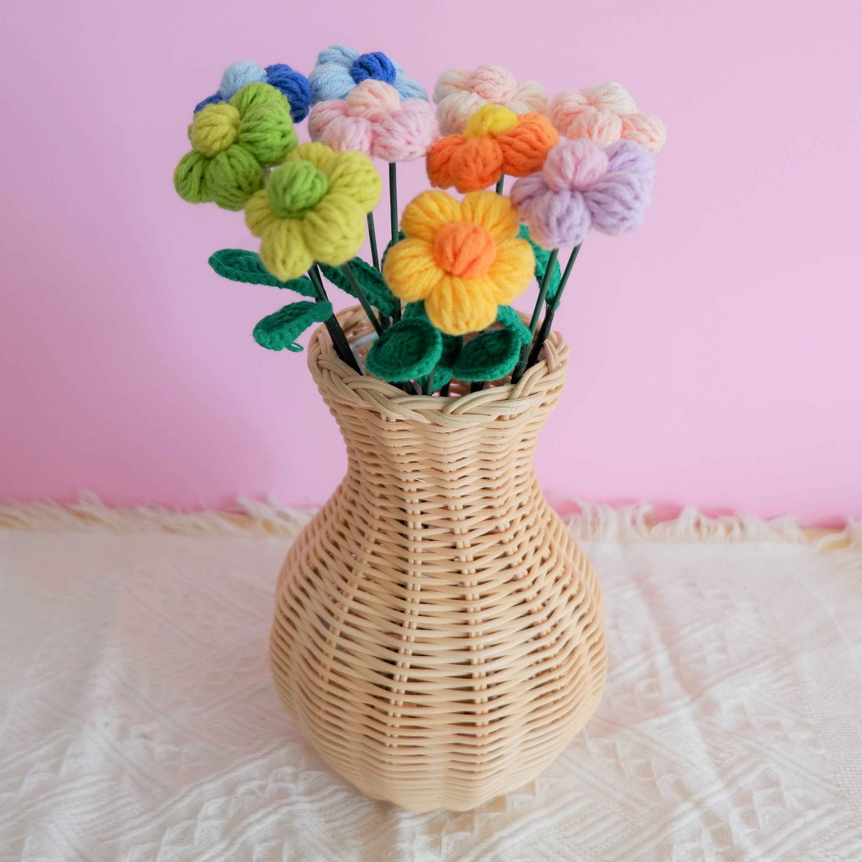 Crochet Flower Bouquet- Rainbow Fluffy Flower