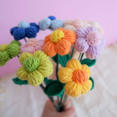 Crochet Flower Bouquet- Rainbow Fluffy Flower