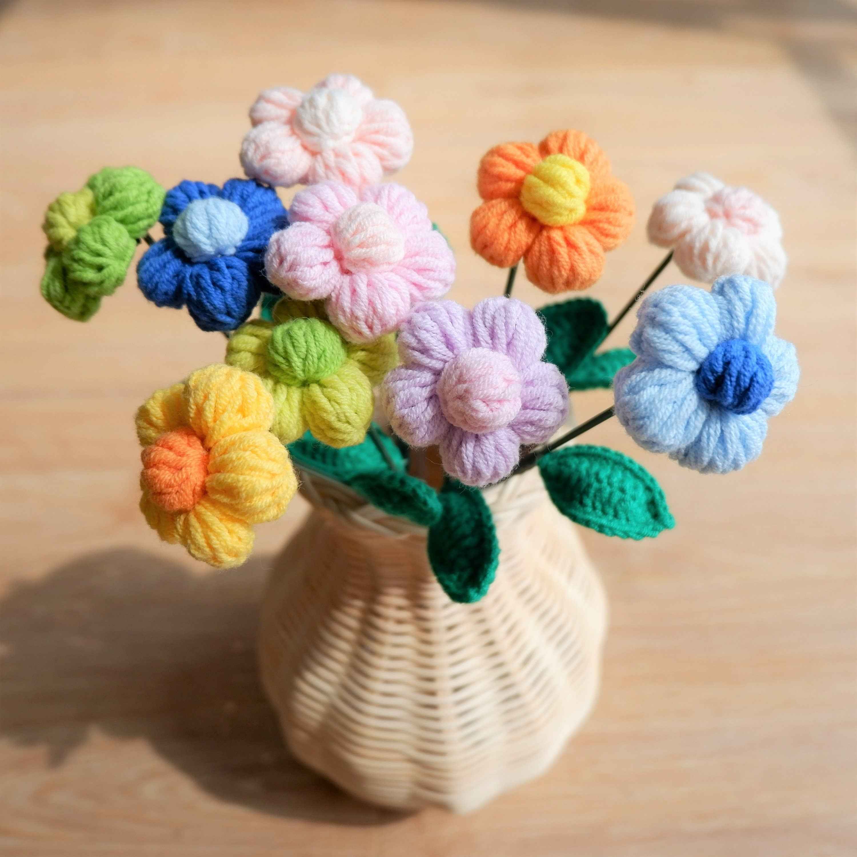 Crochet Flower Bouquet- Rainbow Fluffy Flower