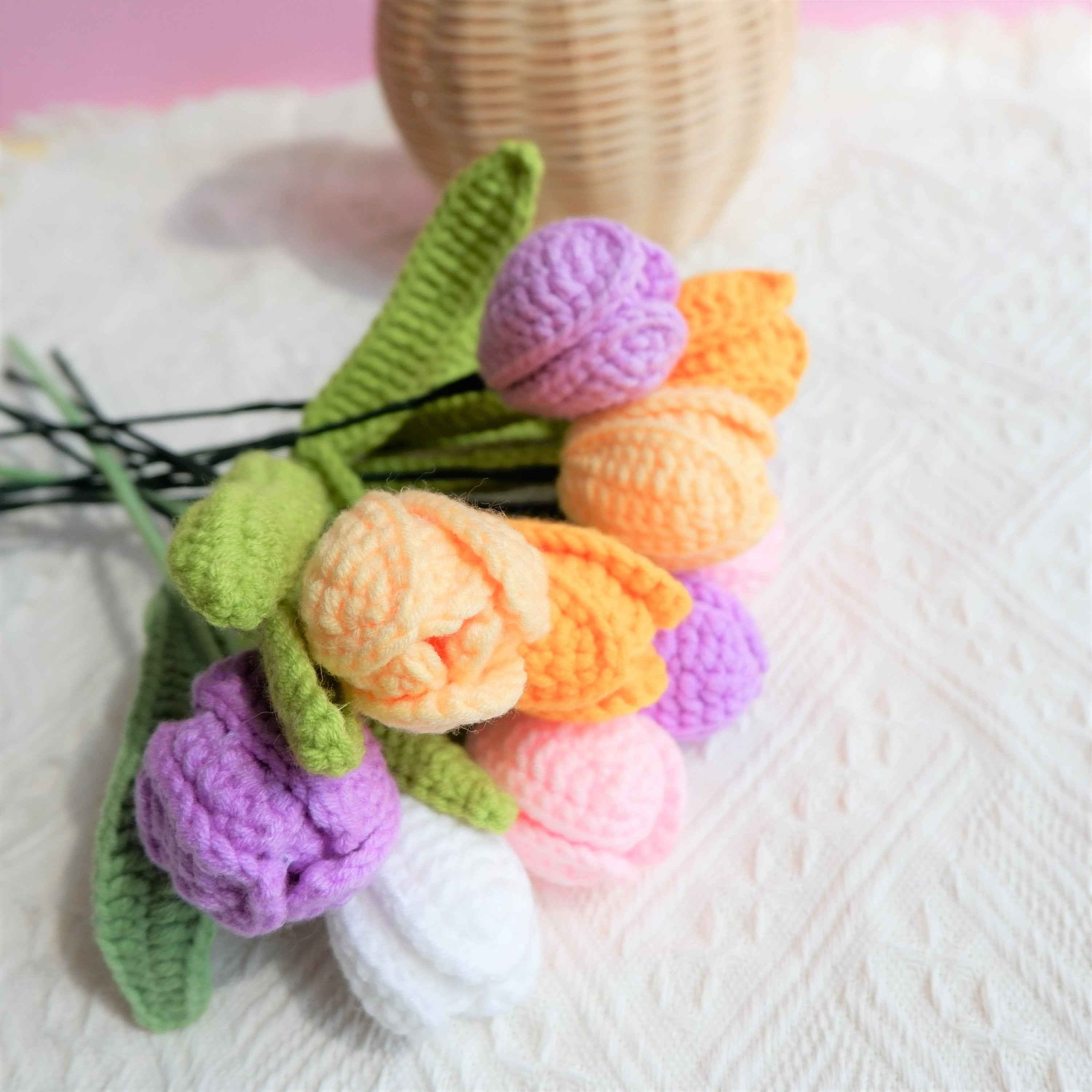 Crochet Rainbow Tulip Flower Bouquet