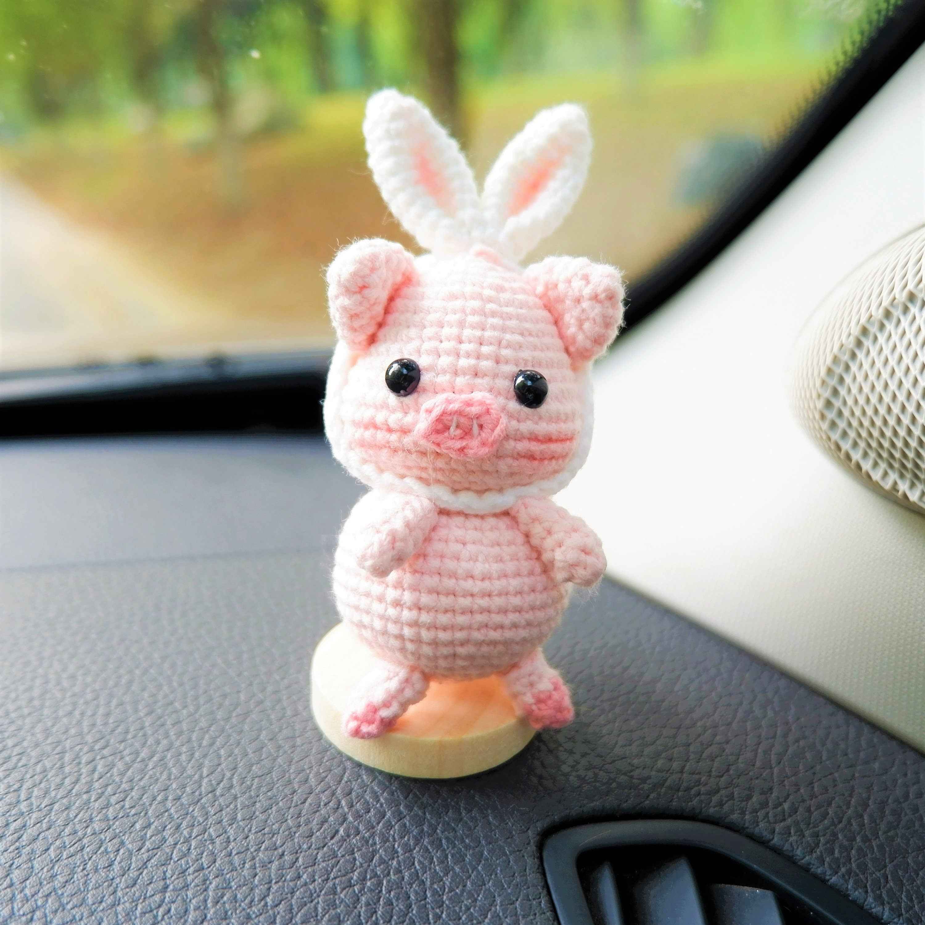 Crochet Car Dashboard Decor- Piggy with Bunny Ears