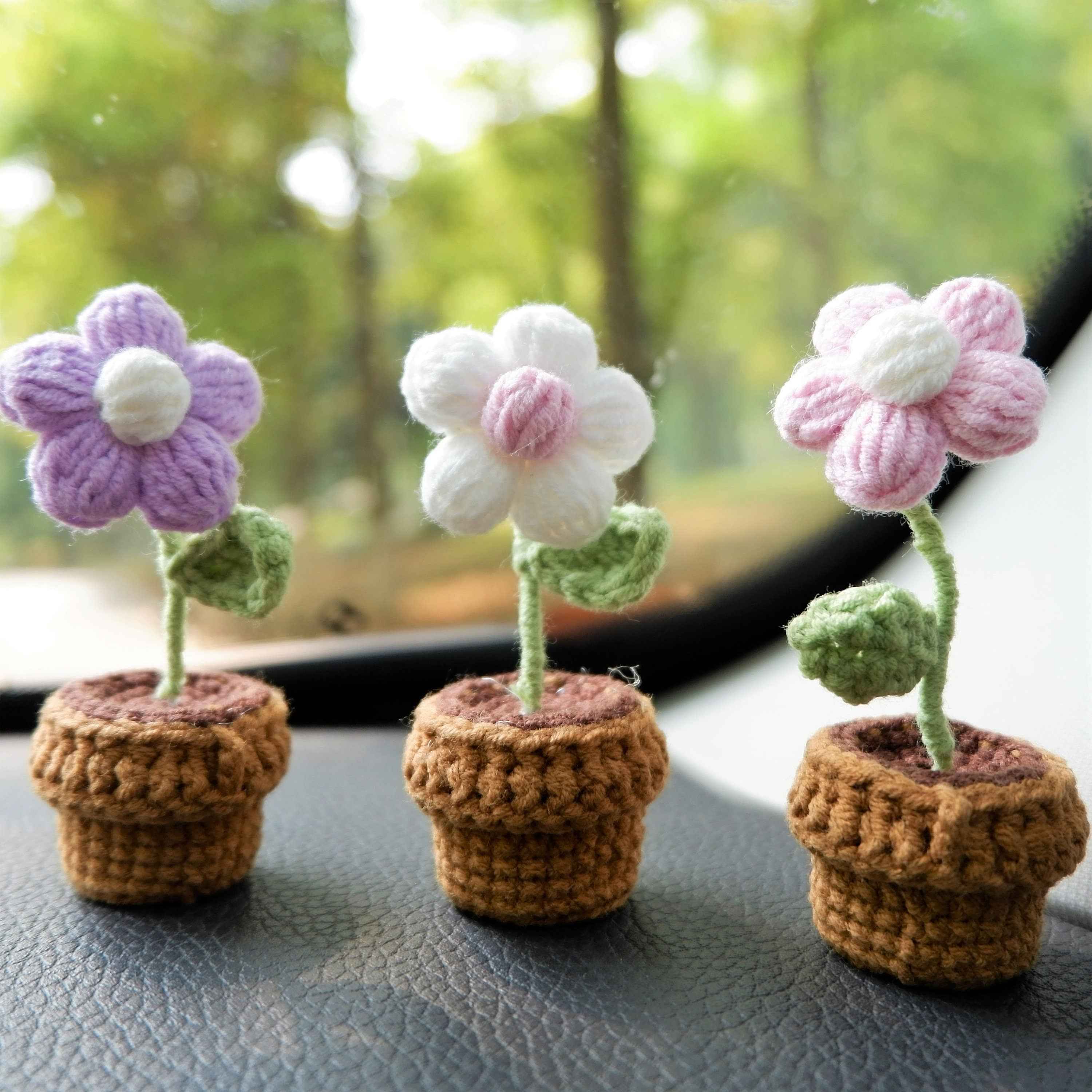 3pcs/2Pcs Car Accessories- Mini Potted Fluffy Flower