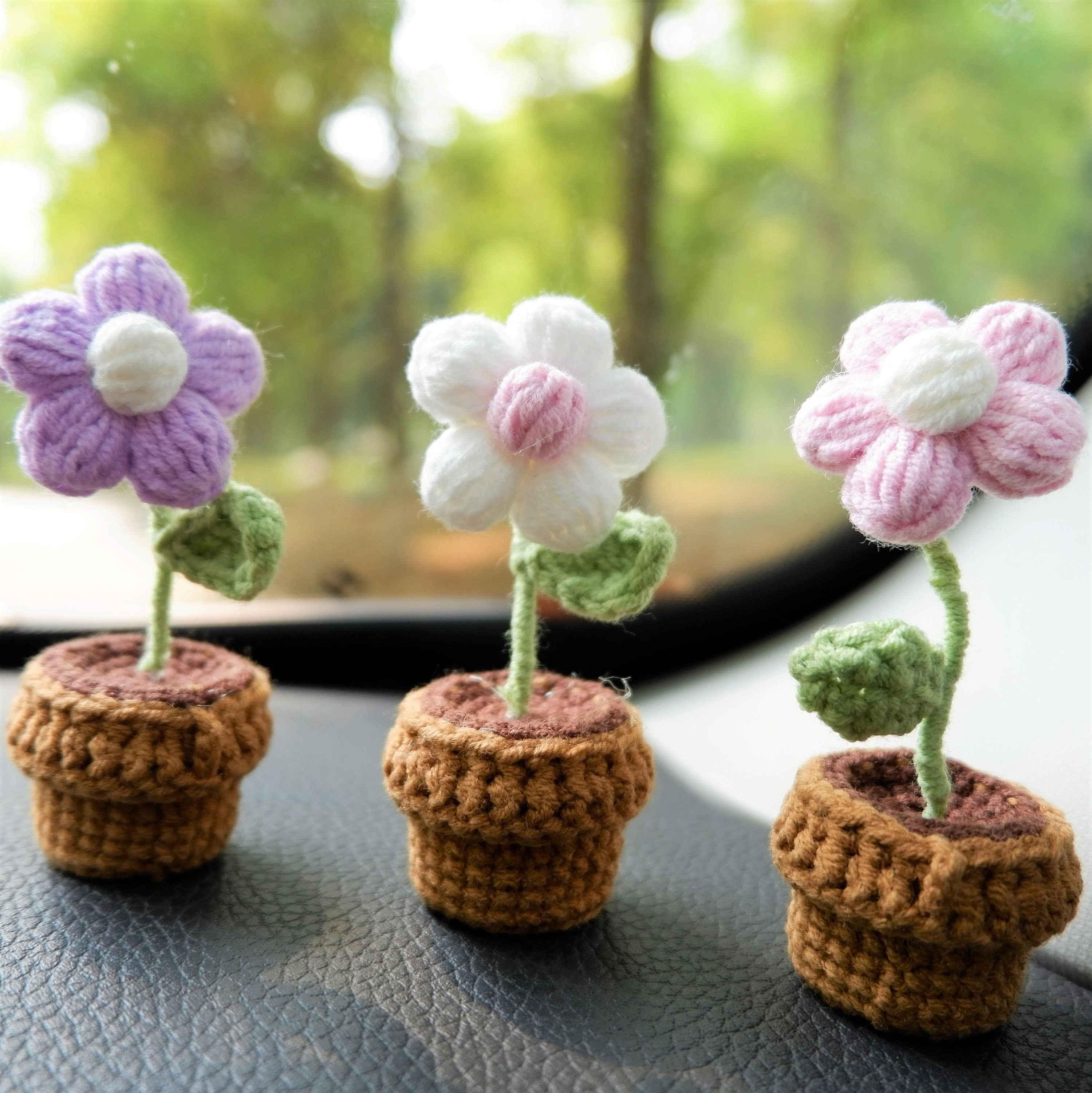 3pcs/2Pcs Car Accessories- Mini Potted Fluffy Flower
