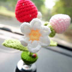 Crochet Car Bobblehead Dashboard Decor- Strawberry & Daisy