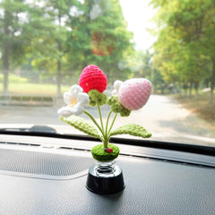 Crochet Car Bobblehead Dashboard Decor- Strawberry & Daisy