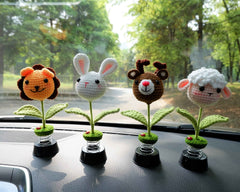 Crochet Bobblehead Car Dashboard Decor- Lion/Bunny/Deer/Sheep