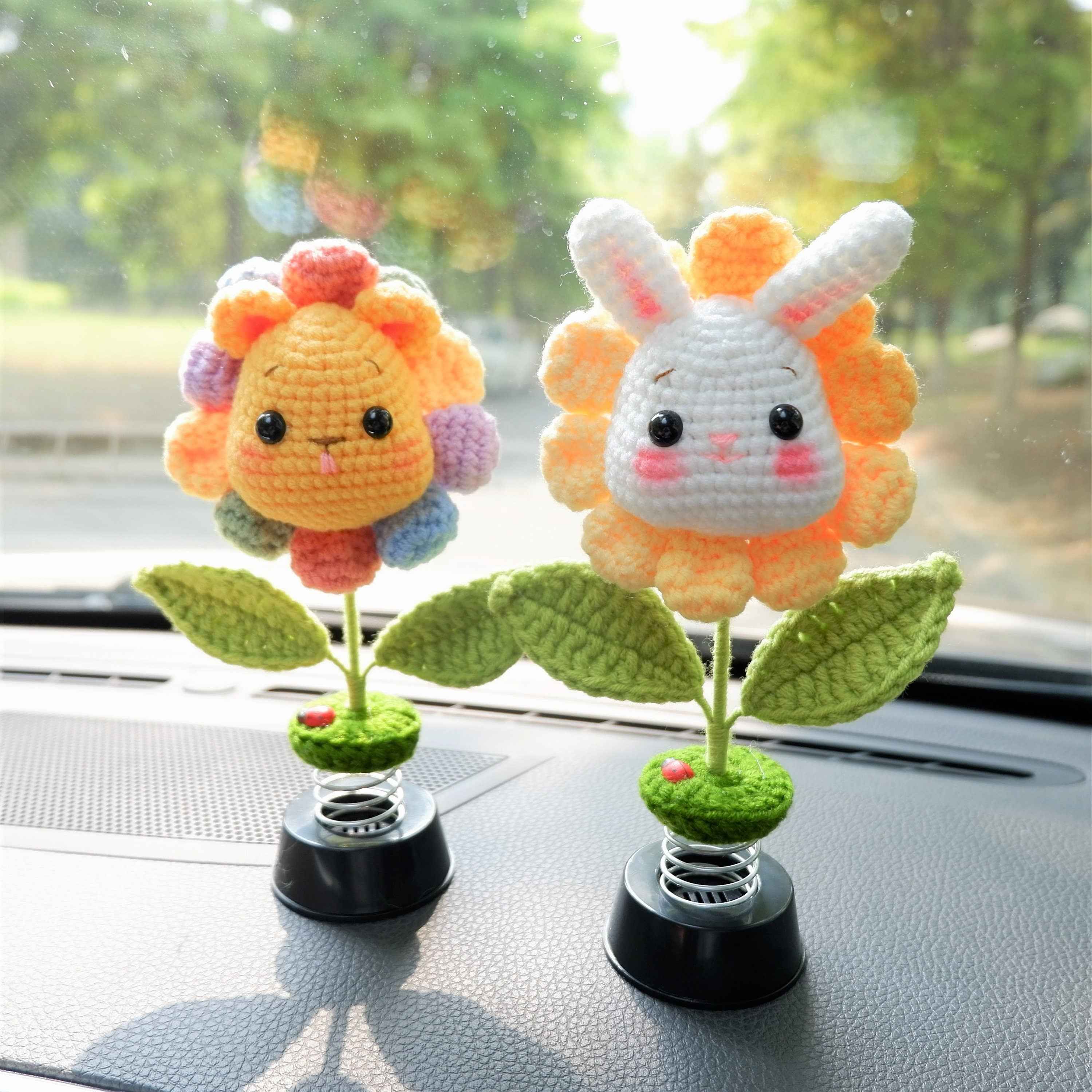 Crochet Bobblehead Car Dashboard Decor- Sunflower Pig/Bunny/Bear