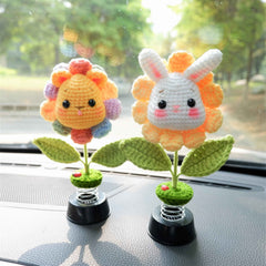 Crochet Bobblehead Car Dashboard Decor- Sunflower Pig/Bunny/Bear