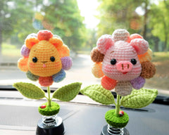 Crochet Bobblehead Car Dashboard Decor- Sunflower Pig/Bunny/Bear