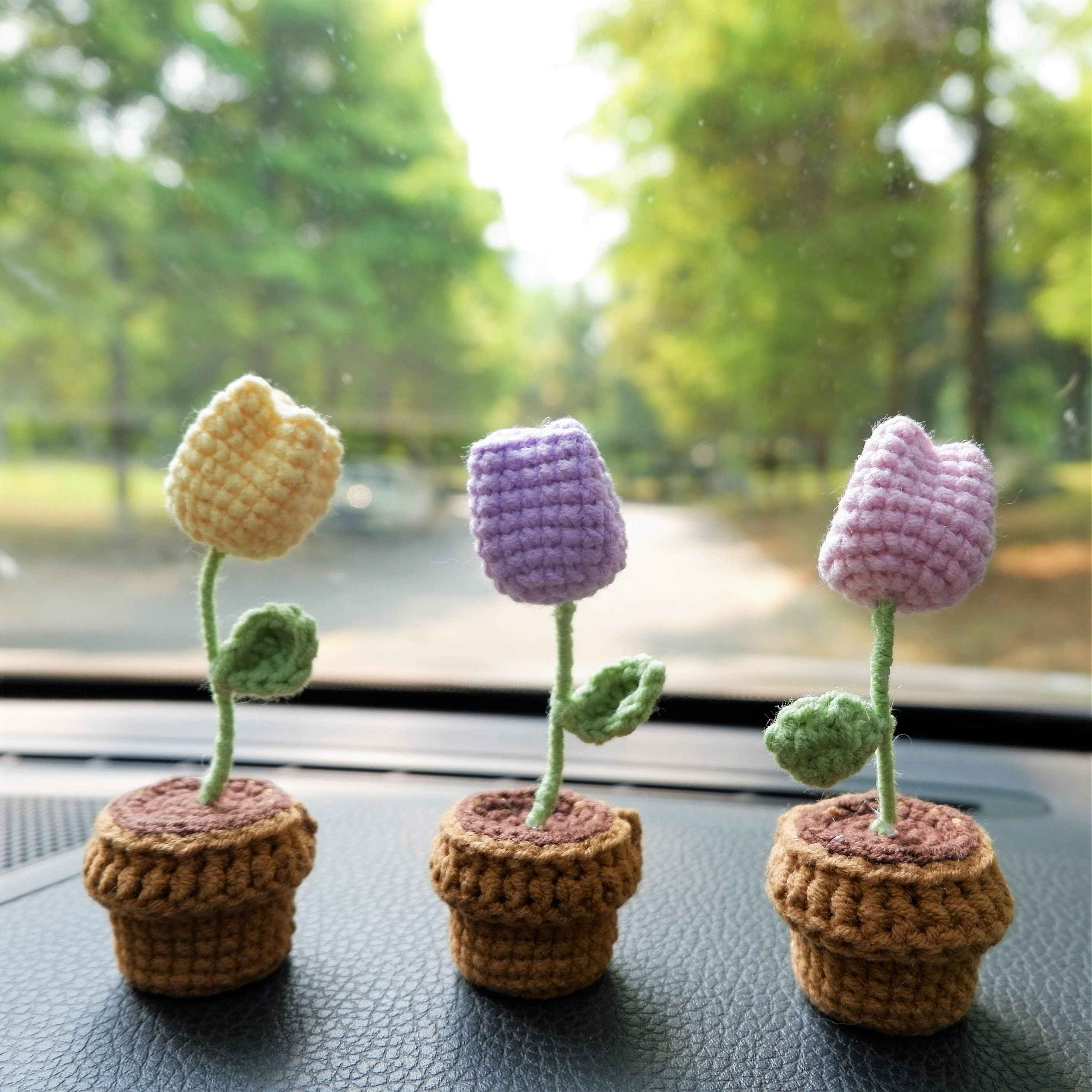 3pcs/2Pcs Croxhet Car Accessories- Mini Potted Tulip