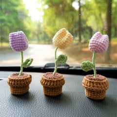 3pcs/2Pcs Croxhet Car Accessories- Mini Potted Tulip