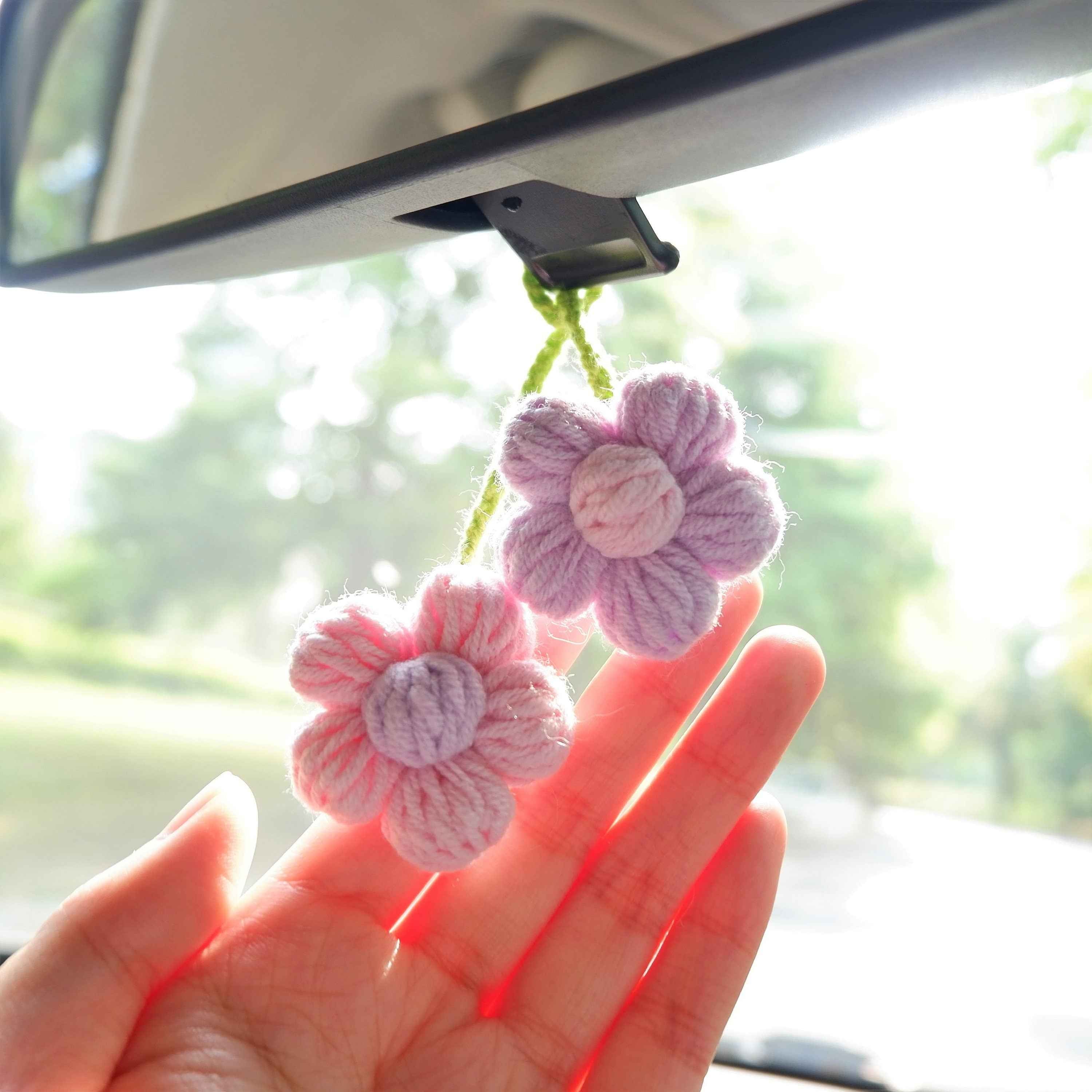 2Pcs Crochet Car Hanging Accessories- Fluffy Flower