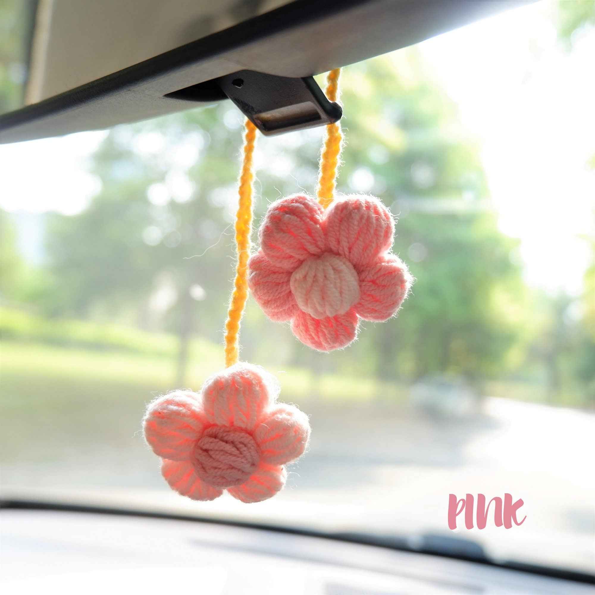 2Pcs Crochet Car Hanging Accessories- Fluffy Flower