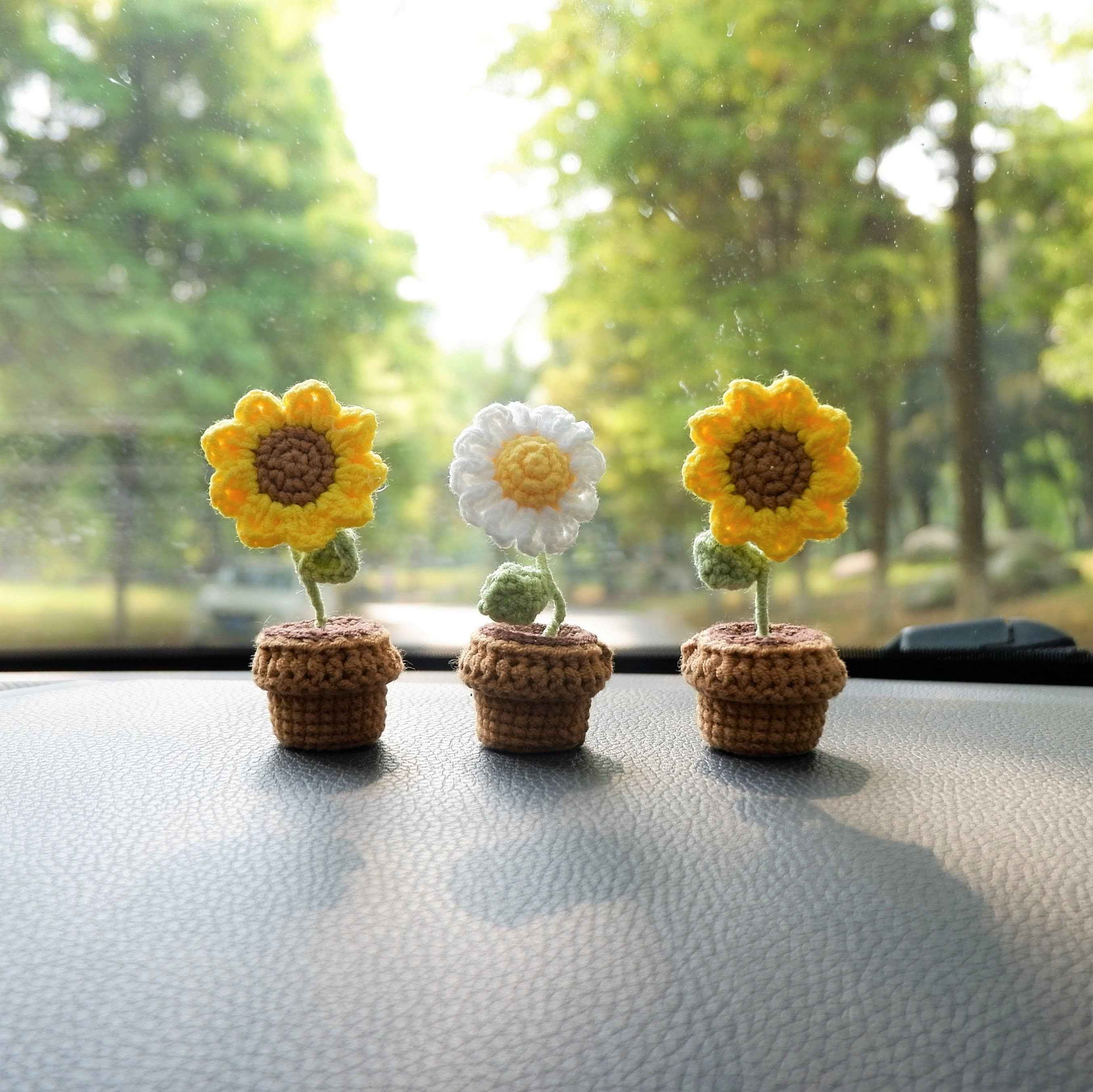3pcs/2Pcs Mini Car Accessories- Mini Potted Sunflower/Daisy