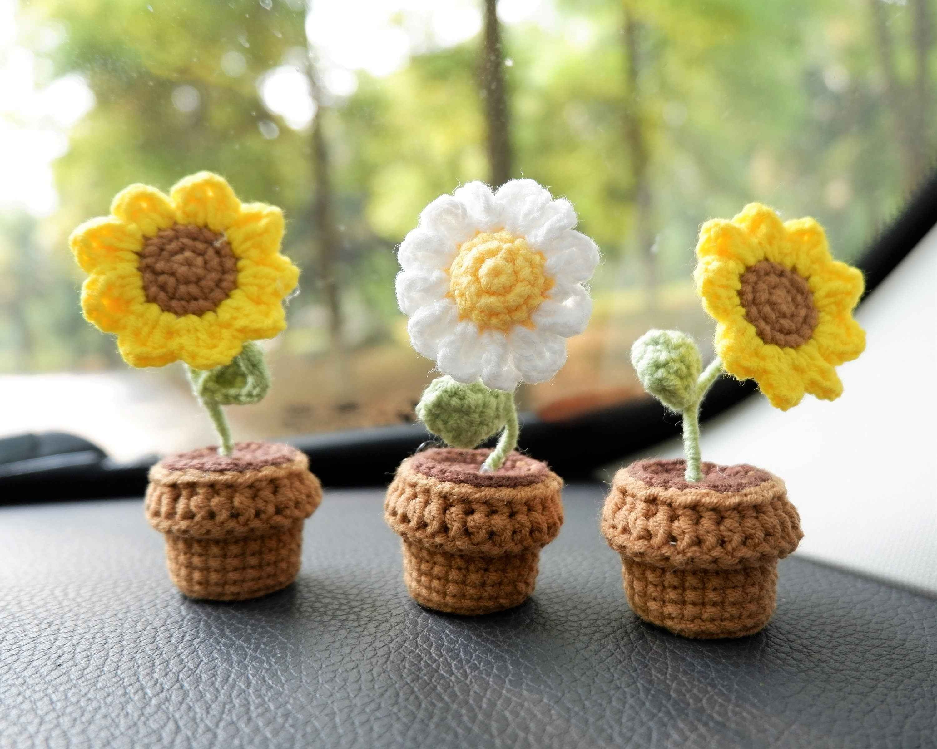 3pcs/2Pcs Mini Car Accessories- Mini Potted Sunflower/Daisy