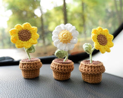 3pcs/2Pcs Mini Car Accessories- Mini Potted Sunflower/Daisy