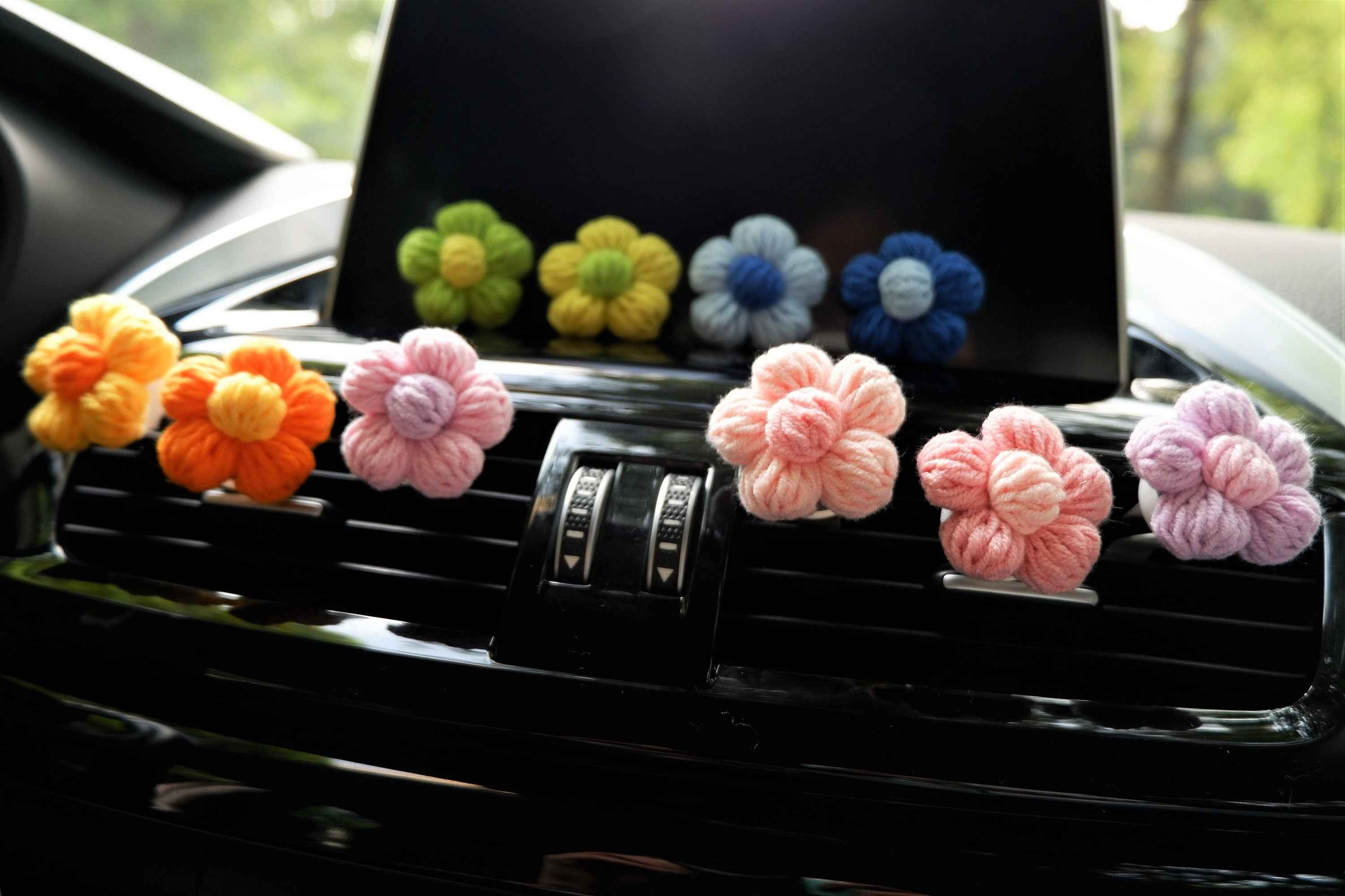 Crochet Car Vent Clips Air Freshener- Fluffy Flower