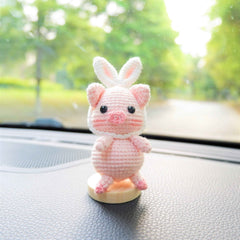 Crochet Car Dashboard Decor- Piggy with Bunny Ears
