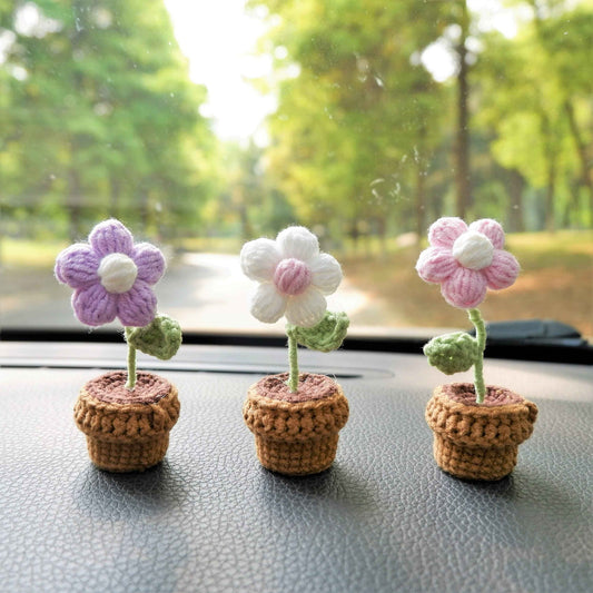3pcs/2Pcs Car Accessories- Mini Potted Fluffy Flower