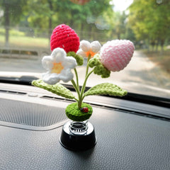 Crochet Car Bobblehead Dashboard Decor- Strawberry & Daisy