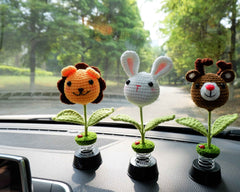 Crochet Bobblehead Car Dashboard Decor- Lion/Bunny/Deer/Sheep