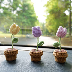 3pcs/2Pcs Croxhet Car Accessories- Mini Potted Tulip