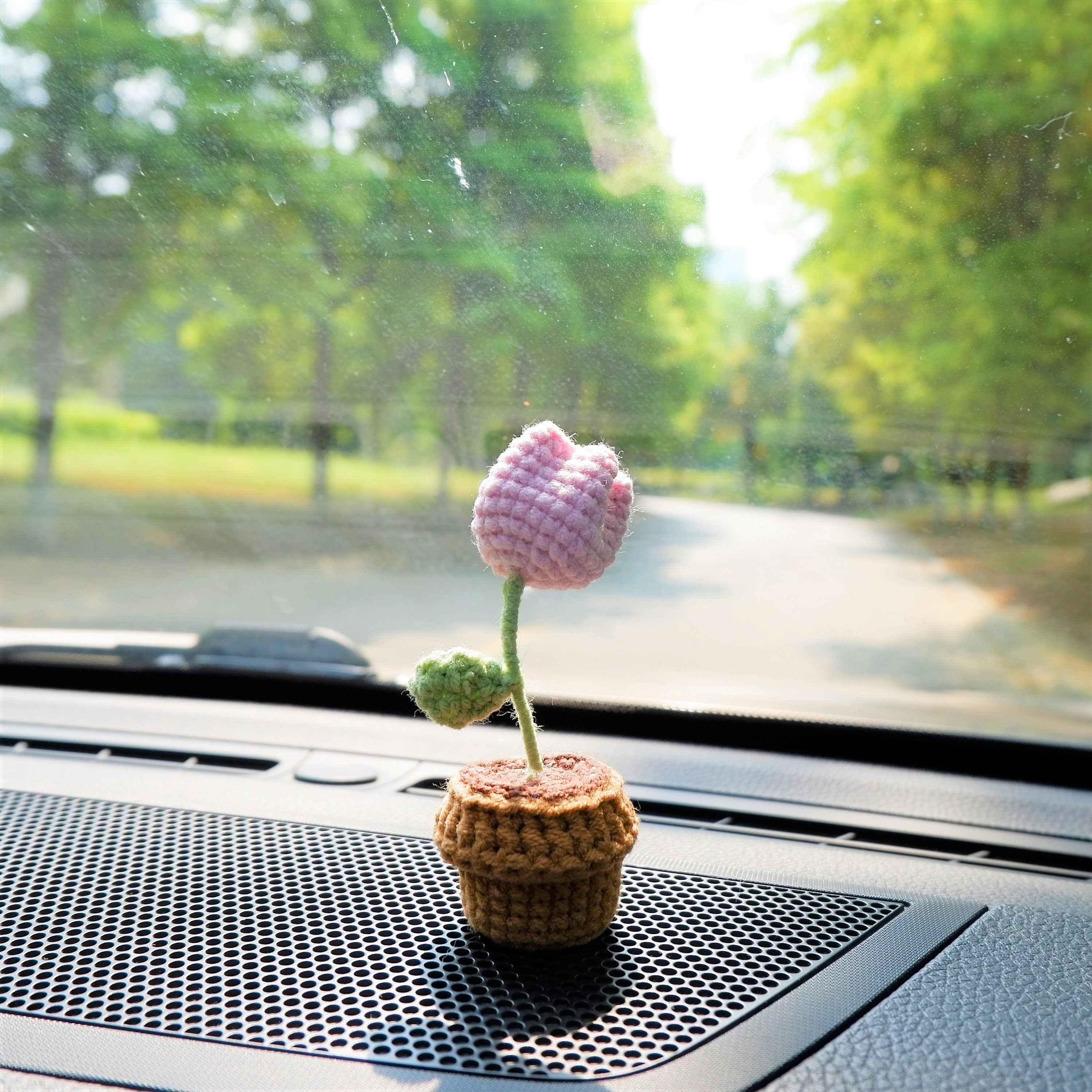 3pcs/2Pcs Croxhet Car Accessories- Mini Potted Tulip