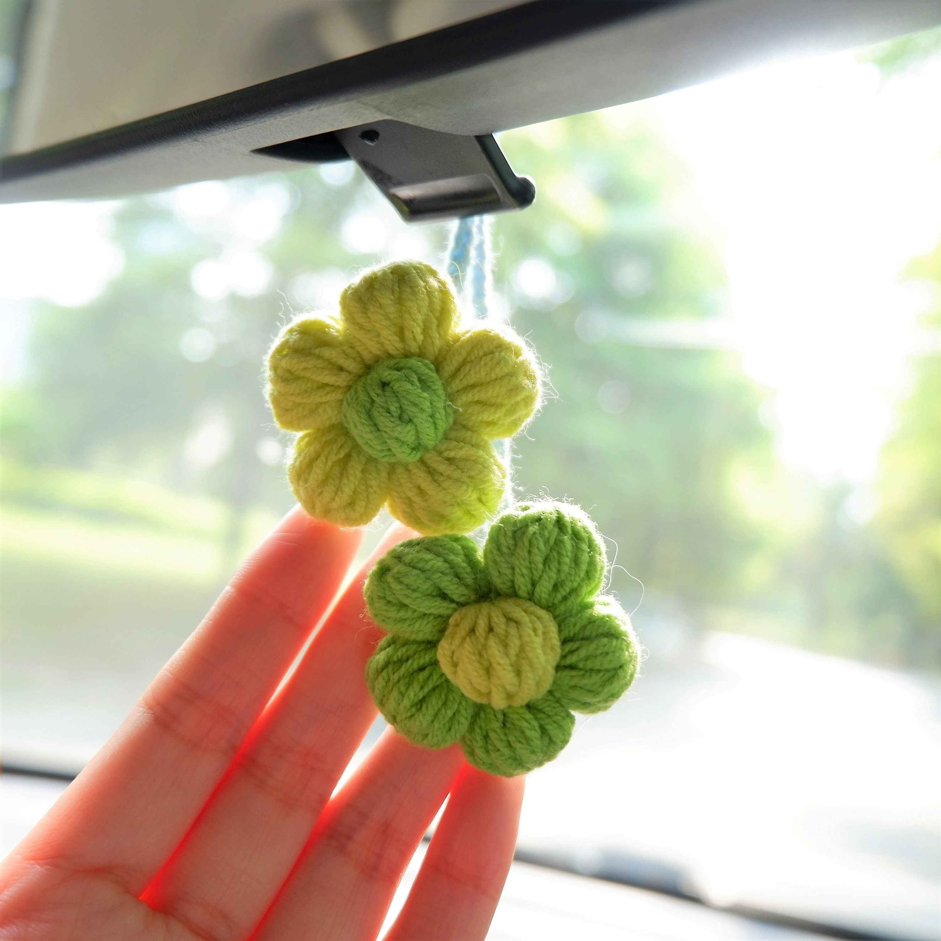 2Pcs Crochet Car Hanging Accessories- Fluffy Flower