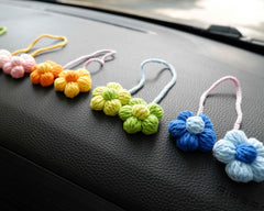 2Pcs Crochet Car Hanging Accessories- Fluffy Flower