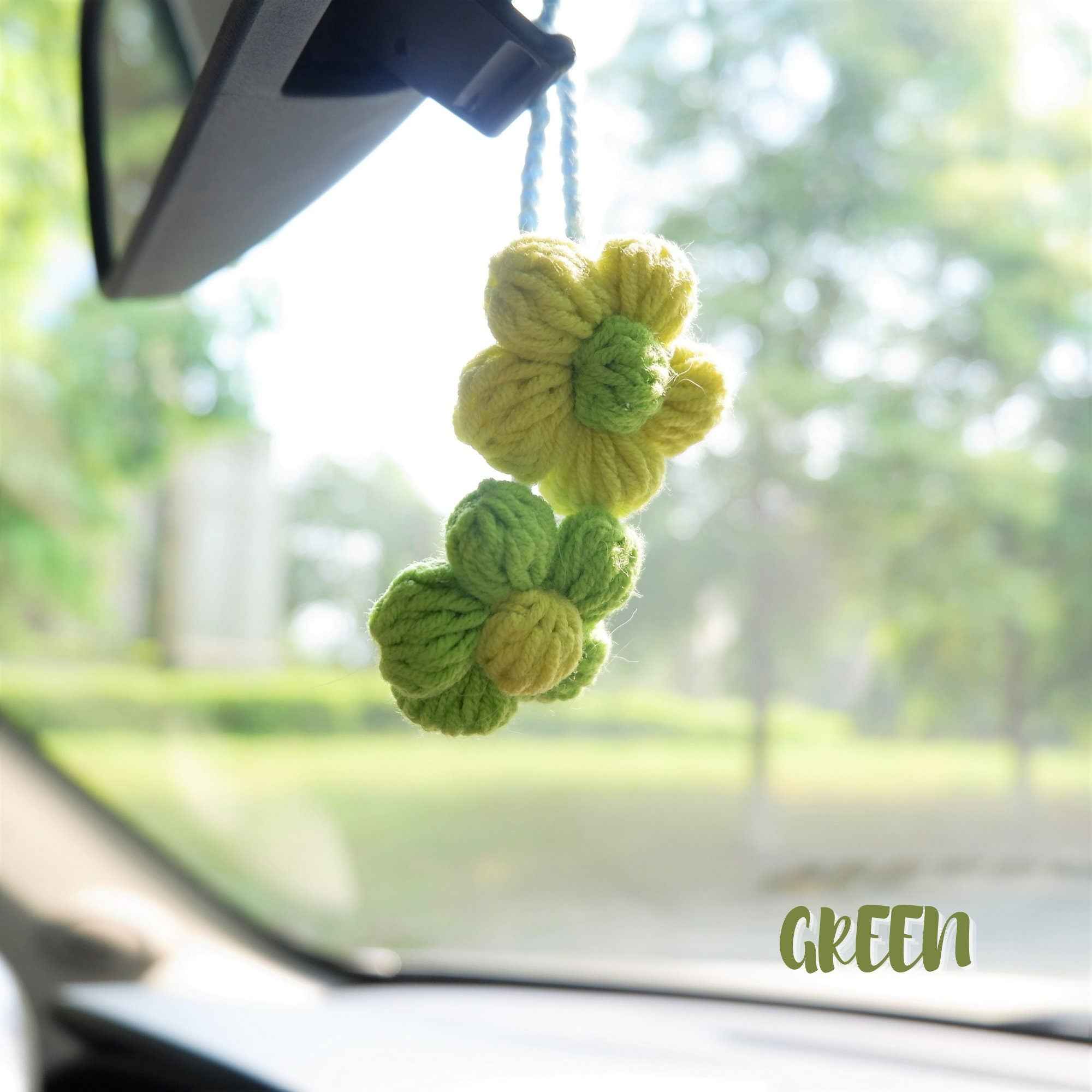 2Pcs Crochet Car Hanging Accessories- Fluffy Flower