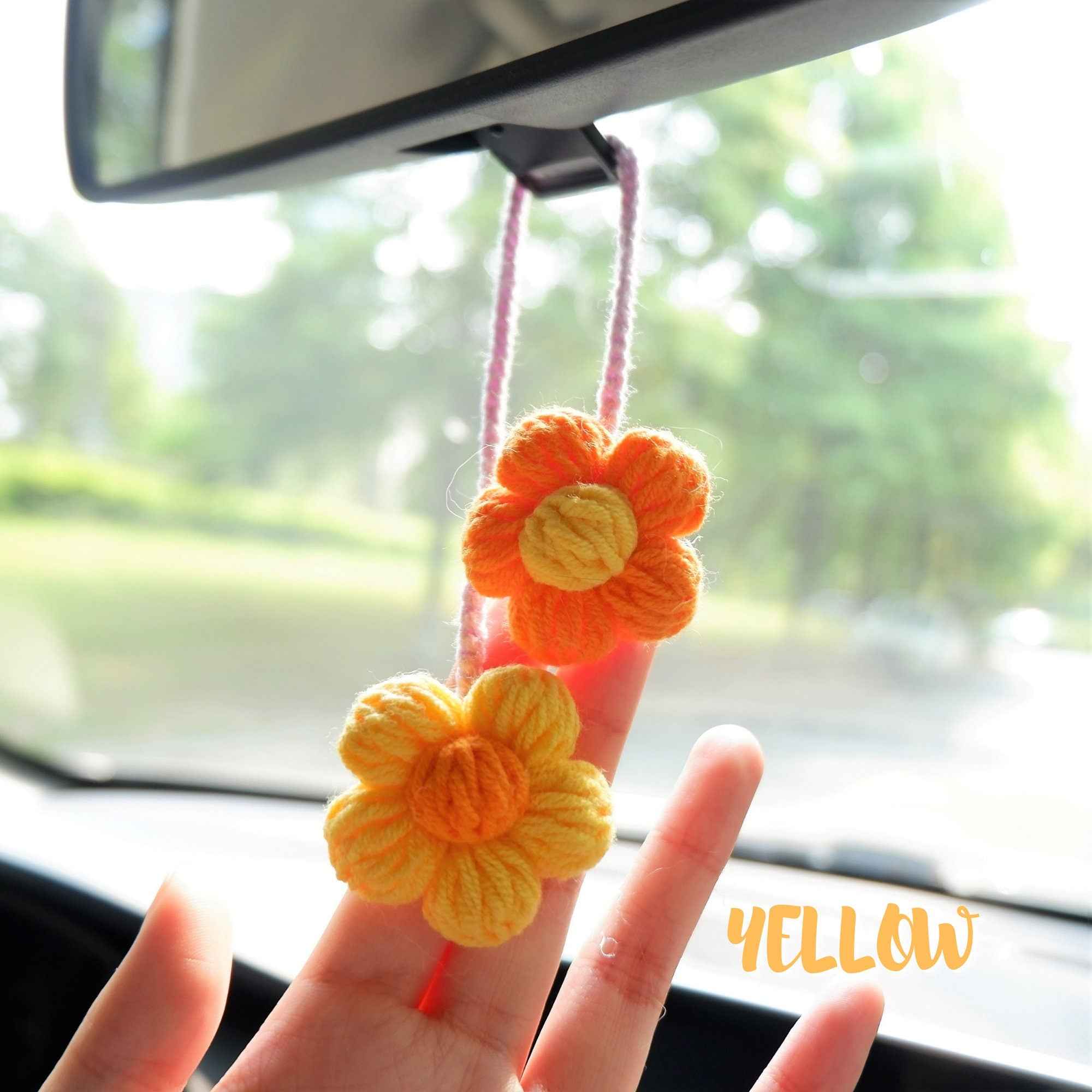 2Pcs Crochet Car Hanging Accessories- Fluffy Flower