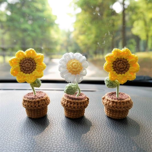 3pcs/2Pcs Mini Car Accessories- Mini Potted Sunflower/Daisy
