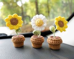 3pcs/2Pcs Mini Car Accessories- Mini Potted Sunflower/Daisy
