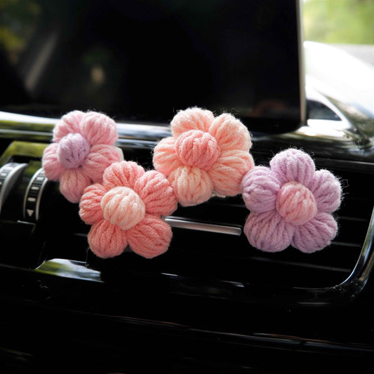 Crochet Car Vent Clips Air Freshener- Fluffy Flower