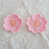 Crochet Car Coaster Set of 2, Cherry Blossom Car Coasters, Cute Car Accessory for Women, 2.75'' Car Coasters, Boho Car Interior Accessory