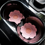 Crochet Car Coaster Set of 2, Cherry Blossom Car Coasters, Cute Car Accessory for Women, 2.75'' Car Coasters, Boho Car Interior Accessory