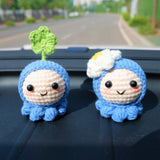 Crochet Smiley Jellyfish Car Dashboard Decor, Kawaii Clover/Daffodils Octopus Car Interior Accessories, Cute Car Accessory for Women/Teens