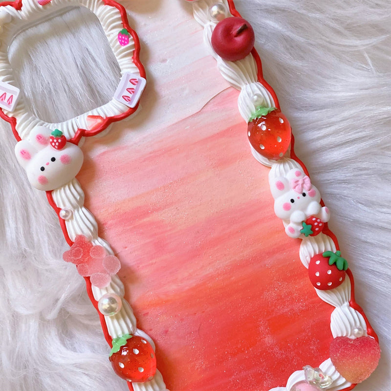 Decoden Phone Case, Strawberry/Bunny Phone Case, Kawaii 3D Phone Case, Anime Phone Case for iPhone 12/13/14/15 Pro Max, OnePlus, Galaxy