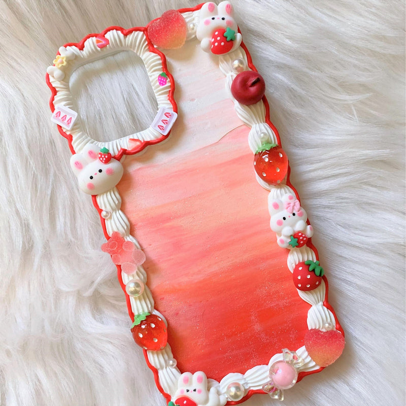 Decoden Phone Case, Strawberry/Bunny Phone Case, Kawaii 3D Phone Case, Anime Phone Case for iPhone 12/13/14/15 Pro Max, OnePlus, Galaxy