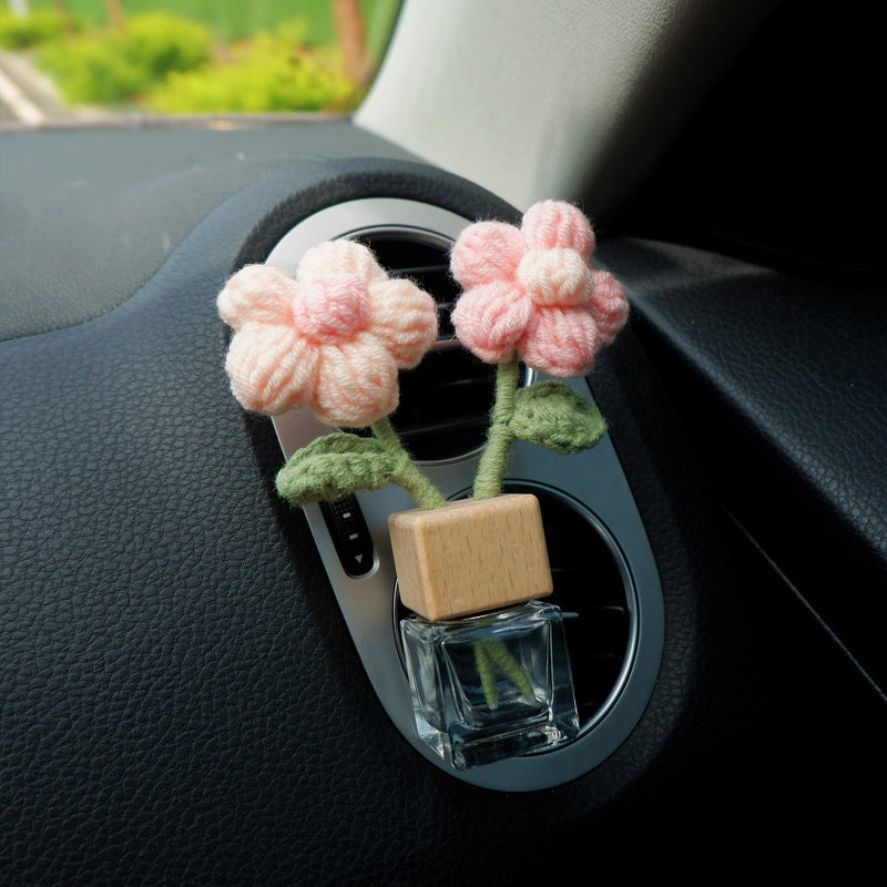 Crochet Daisy Car Diffuser, Car Plant Vent Clip, Flower Car Air Freshener, Car Diffuser Bottle, Boho Car Interior Accessory for Women