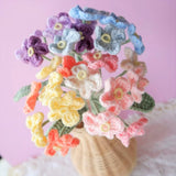 Crochet Rainbow Flower Bouquet, Forget-Me-Not Flower Bunch, Crochet Floral Arrangements, Knitted Everlasting Flower, Office Desk Decor