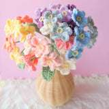 Crochet Rainbow Flower Bouquet, Forget-Me-Not Flower Bunch, Crochet Floral Arrangements, Knitted Everlasting Flower, Office Desk Decor