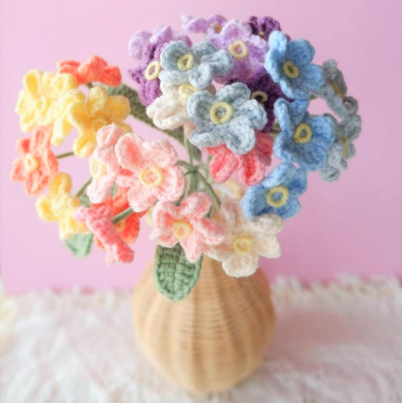 Crochet Rainbow Flower Bouquet, Forget-Me-Not Flower Bunch, Crochet Floral Arrangements, Knitted Everlasting Flower, Office Desk Decor