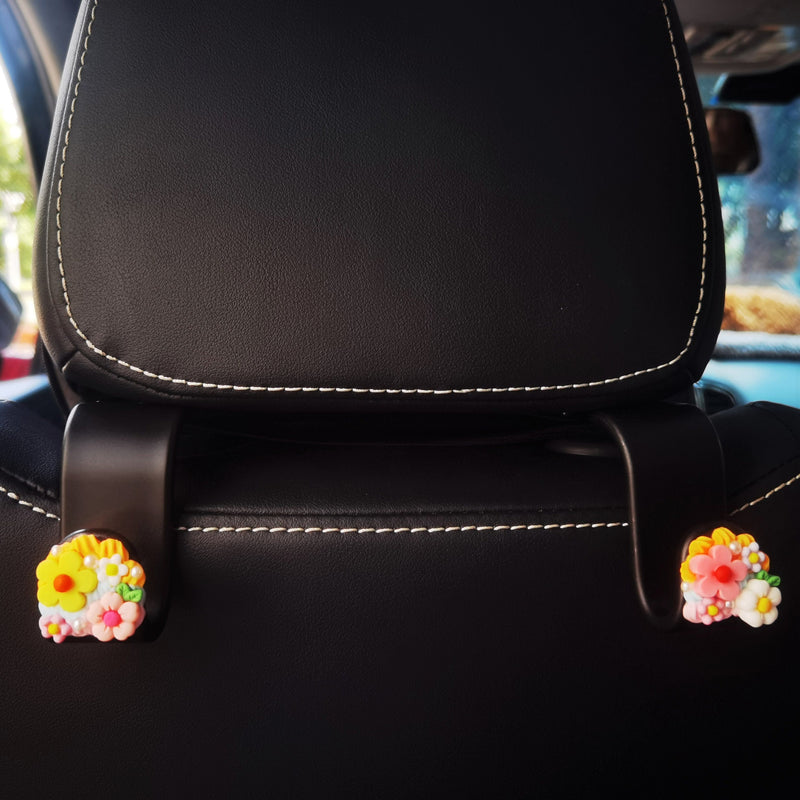 Set of 2 Car Hooks, Decoden Rainbow Daisy Car Organizer, Car Seat Purse Hanger, Car Seat Hook, Car Headrest Hook, Car Accessory for Women