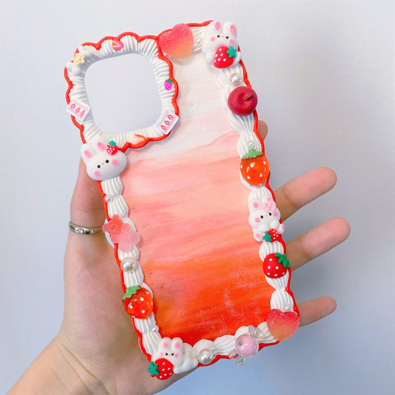 Decoden Phone Case, Strawberry/Bunny Phone Case, Kawaii 3D Phone Case, Anime Phone Case for iPhone 12/13/14/15 Pro Max, OnePlus, Galaxy