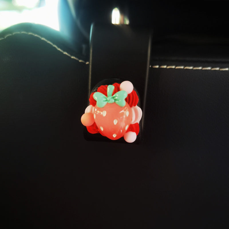 Set of 2 Car Hooks, Cute Decoden Strawberry Car Organizer, Car Seat Purse Hanger, Car Seat Hook, Car Headrest Hook, Car Accessory for Women