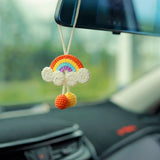 Crochet Rainbow Car Hanging Accessories, Cute Car Rear View Mirror Accessory, Boho Car Accessories Interior for Women, Graduation Gift