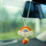 Crochet Rainbow Car Hanging Accessories, Cute Car Rear View Mirror Accessory, Boho Car Accessories Interior for Women, Graduation Gift