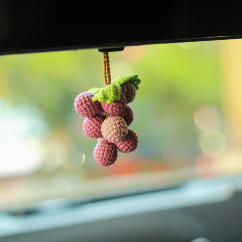 Grape Car Mirror Hanging Accessories, Crochet Purple Grapes Car Rear View Mirror Accessory, Car Mirror Charm Hanging Decor, Gifts for Her